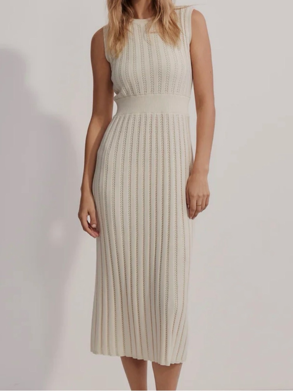 Varley Ivory Sleeveless Knit Midi Dress
